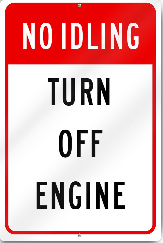 (2 Pack) No Idling Turn Off Engine Sign 8"x12" Tall Heavy Gauge Aluminum