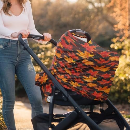 Image of Coldinair Fall Leaves Multifunctional Nursing Cover Multi Use Cover for Baby Floral Car Seat Canopy Shopping Cart Cover,Stroller Cover