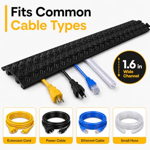 Image of 2 Pack Black Drop Over Cable Cover Ramp 40 x 5.3 x 0.9 Inch, Heavy Duty Cable Hose Protector Ramp with 1 Channel, High Load Capacity for Indoor Use, Office, Warehouse & Event Areas