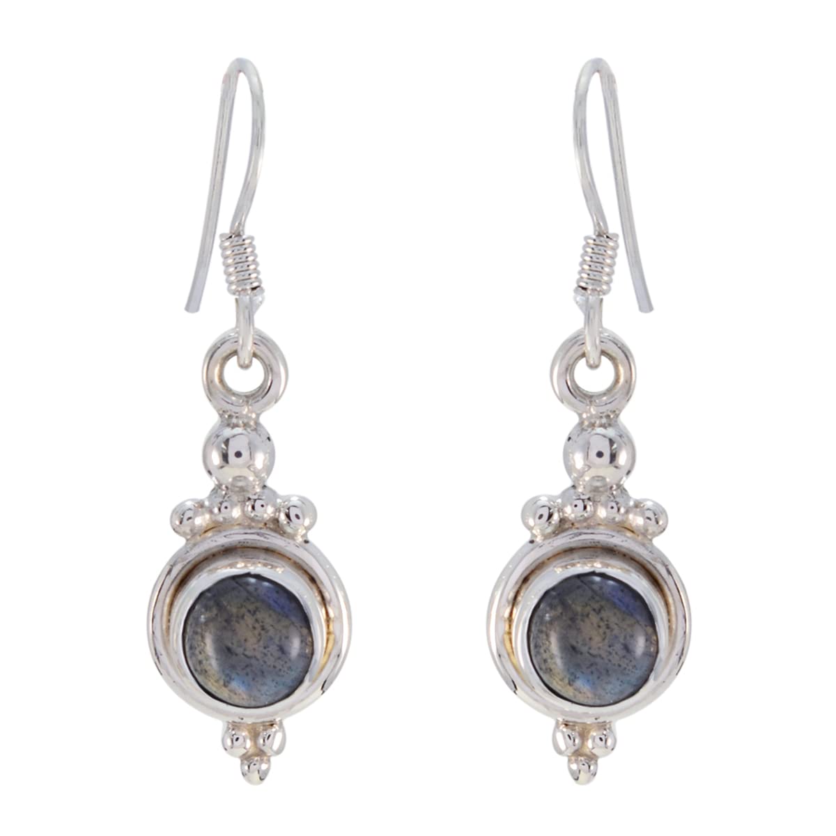 Boucle d'oreille labradorite argent 925 anti-allergie ronde - 5