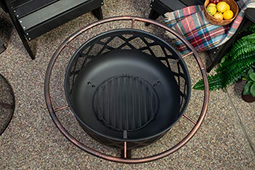 Bond Manufacturing 52121 Crofton 32" Round Wood Burning Steel Fire Pit, Brushed Bronze #TOP4