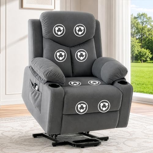Image of Power Lift Recliner Chair for Elderly with Massage and Heat,Recliner Chairs for Adults with Remote,Electric Lift Chair with Side Pockets,USB & Type-C Ports for Living Room (Grey)