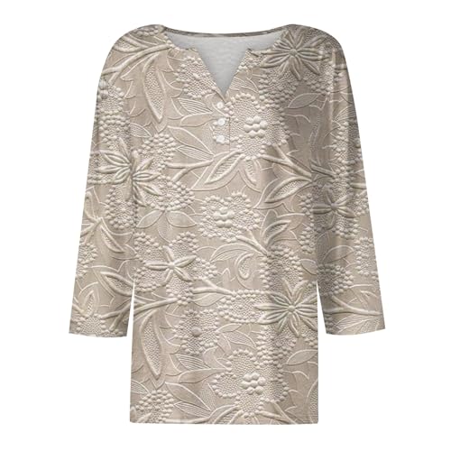 Image of 4th of July Shirts Women 3 /4 Length Sleeve Womens Tops Henley Neck Casual Patriotic T Shirts
