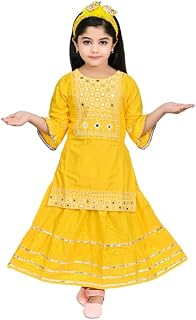 Girl's Cotton Casual Rajasthani Kurta with Skirt Set Price In India