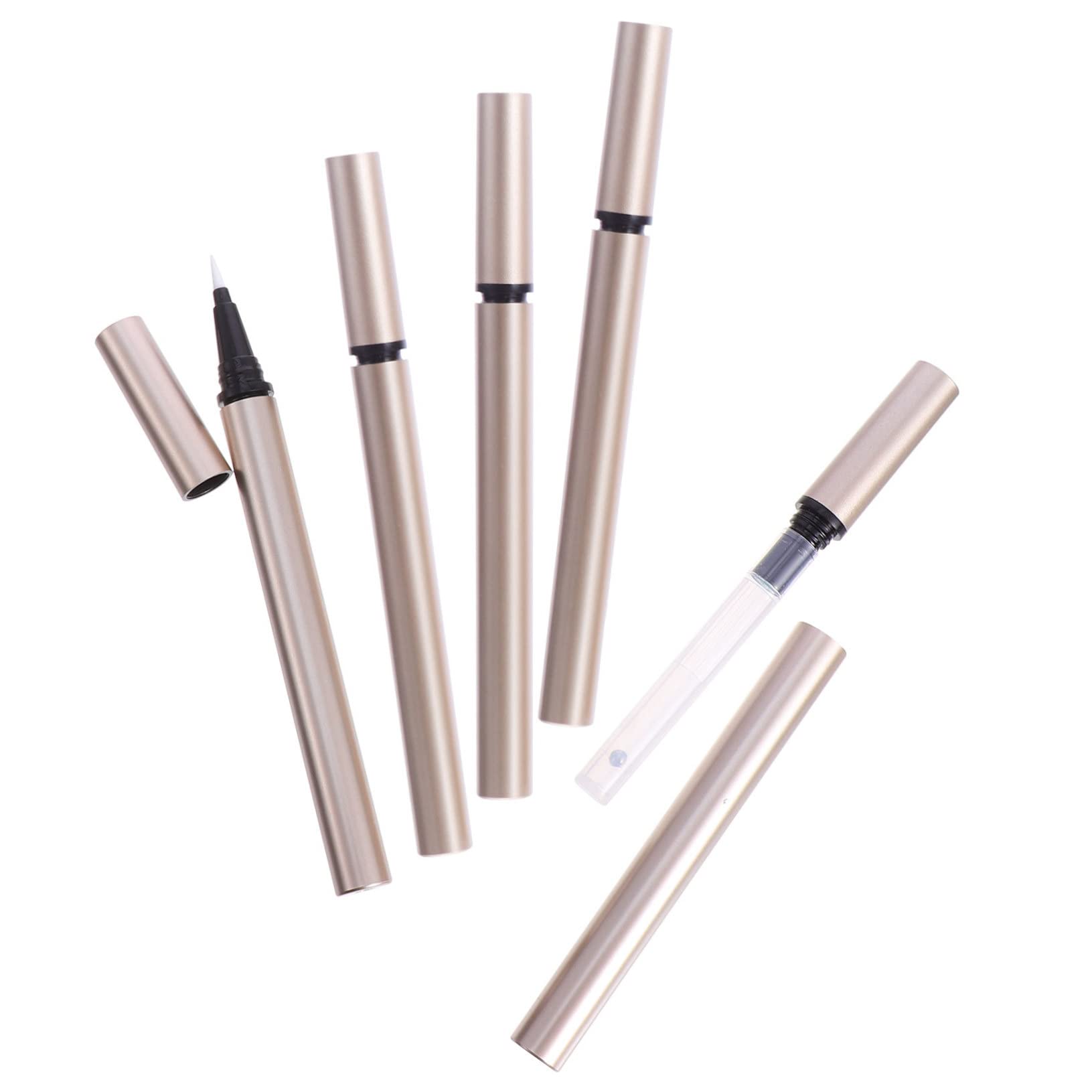 FRCOLOR 5 Pezzi Tubetti di Eyeliner Vuoti Ricaricabili 1Ml in Plastica Oro per Make-up Fai da Te e Applicazione Professionale nei Negozi di Cosmetici
