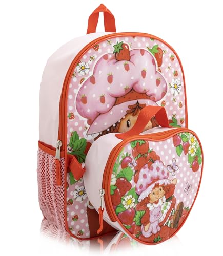 Fast Forward Strawberry Shortcake Backpack with Lunch Box Set for Girls | 15 School Bookbag & Insulated Lunch Bag with Berry Graphics | Pink Backpack Set for Kids | Ages 3+