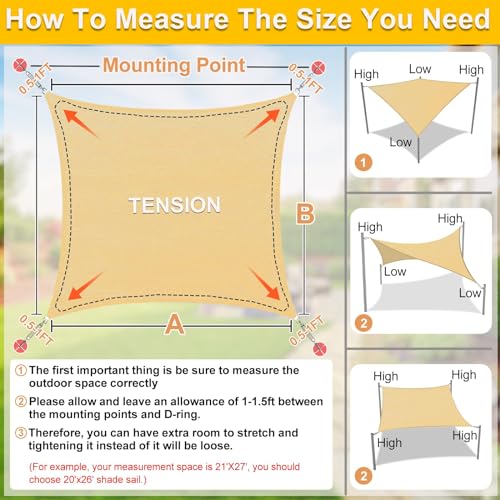 Image of KANAGAWA 24'x24' Sun Shade Sail Beige Curved Rectangle Customizable
