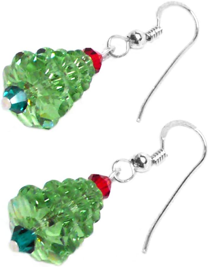 Light Green Crystal Christmas Tree Earrings Sterling or Gold-Filled