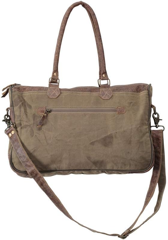 Champagne Fringe Upcycled Canvas and Genuine Leather Crossbody Bag - Image 2