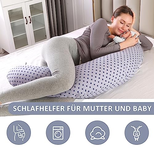 Chilling Home 2 in 1 Stillkissen XXL Schwangerschaftskissen Seitenschläferkissen für Baby,Pregnancy Pillow mit Innenkissen and Baumwoll Stillkissenbezug,Kissen Schwangerschaft Stillkissen(Blau)