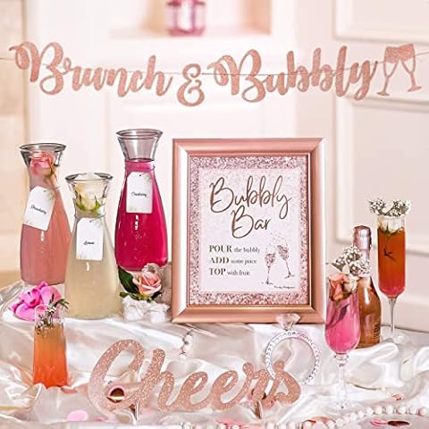 PRESTIGE Mimosa Bar Kit | Bridal Shower Decorations, Rose Gold Bachelorette Party Decorations, Bridal Shower Decor, Brunch & Bubbly Bar Sign, Pink Galentines Day Decorations, Mothers Baby Girl (Rose) Cover