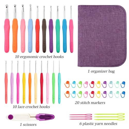 Image of Yarniss 20 Sizes Ergonomic Crochet Hooks Set for Beginner 0.5mm-10mm