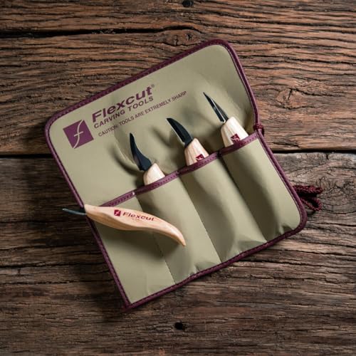 Image of FLEXCUT Wood Carving Tools Set 4 Piece Carving Knife Set KN100, Whittling Knives Include Solid Ash Handle