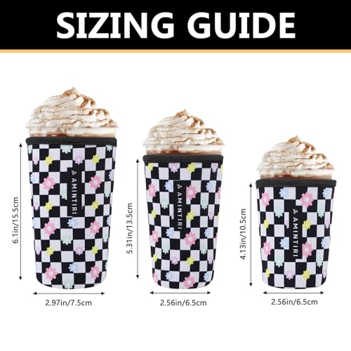 Image of 3 Pack Reusable Neoprene Sleeve for Iced & Hot Drinks, Compatible with Starbucks & Dunkin' Coffee Cup (Checkerboard & Daisy)