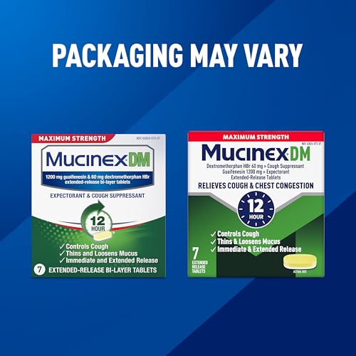 Mucinex DM 12Hr Maximum Strength Chest Congestion & Cough Medicine For Adults, Cold And Cough Medicine for Excess Mucus Relief, 1200 mg Guaifenesin & 60 mg Dextromethorphan HBr, 7 Bi-Layer Tablets - image 8
