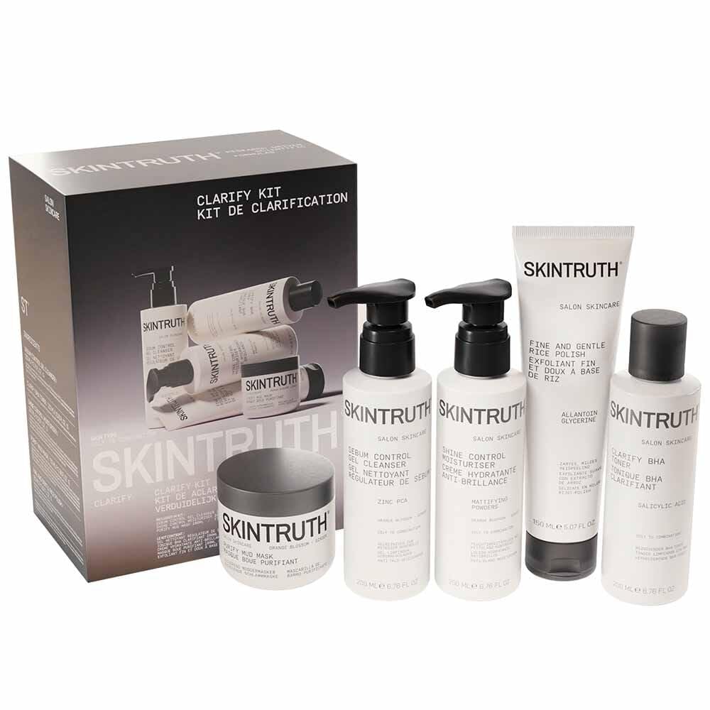 Skintruth Clarify Skincare Gift Set for Women with Purifying Face Wash and Toner for Oily or Congested Skin 5 Piece Luxury Beauty Kit – FACIAL TREATMENT KIT for Blemish Control and Pore Refining