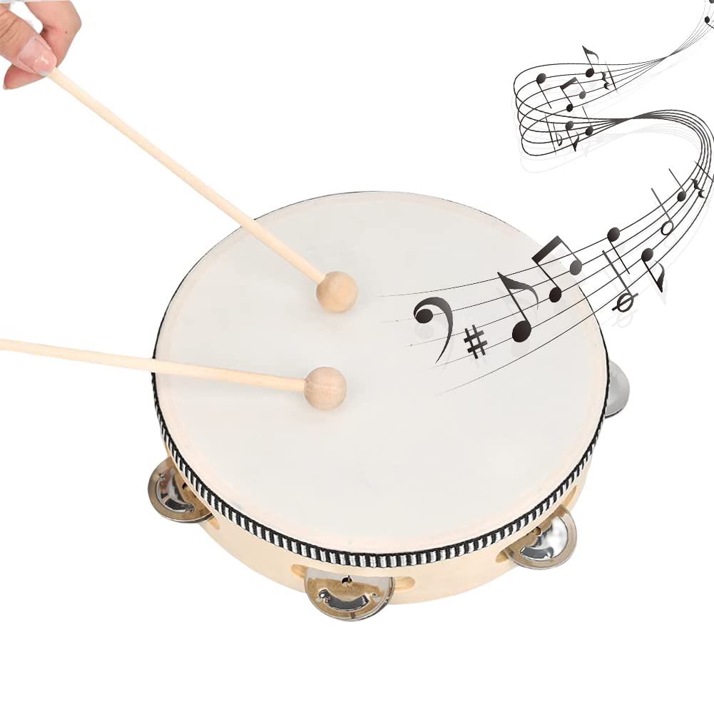 Tamburo, Tamburello a Percussione, Tamburello in Legno, Fila Singola, Per Giochi di Società, Accompagnamento di Canto, 8 Pollici