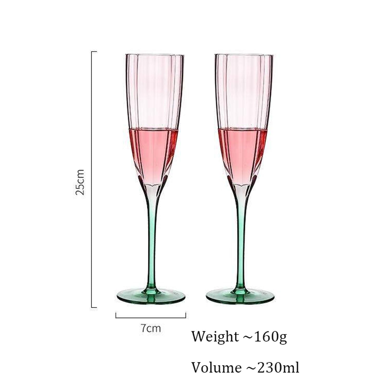 350 ml rosa und grünes Weinglas, Vintage-Stil, Stiel-Champagnerglas for Party, Hochzeit, Geschenk(230ml)