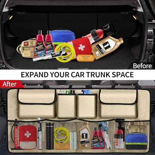 Image of Car Trunk Organizer and Storage, Large Capacity Backseat Hanging Storage Accessories, Backseat Car Organizer for SUV /MPV /Truck (Champagne)