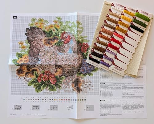 Image of RIOLIS - Hen 1480, Animals Cross Stitch Kits 11,81 inch x11,81, Cross Stitch Kits for Beginners & Advanced, Crossstitching Kits Adult, Counted Stitching Kits, Embroidery Kit