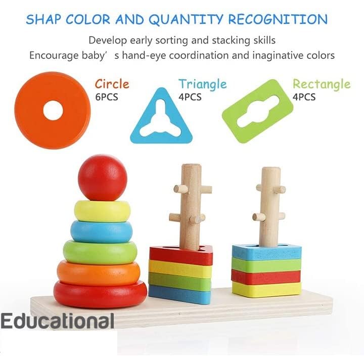 Image of Wooden Tumbling Tower Game Indoor Stacking Puzzle Blocks for Kids (3 Town Blocks)