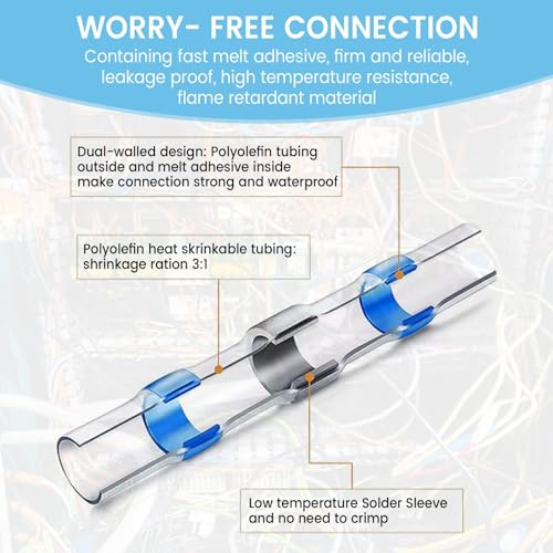 5 Sizes, 180 Pieces - Heat Shrink Butt Connectors, Solder Seal, Waterproof Self Shrink Electrical Connector Kit- for Wiring, Soldering, Marine, Automotive by AKOSN - Image 3