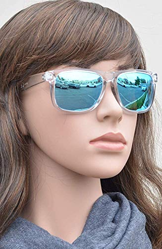 PZ - Clear Frame Polarized Square Sunglasses Women Men - UV Protection Color Mirror Lens- Retro Sports Beach3