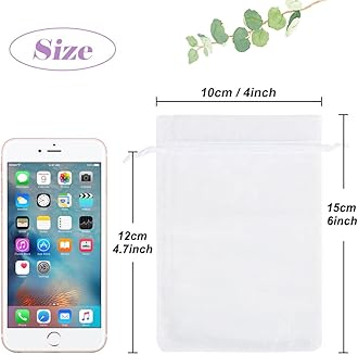 HRX Package 100pcs White Organza Bags, 4x6 inch Mesh Bags Drawstring Gift Bags Jewelry Pouches for Candy Wedding Favors Christmas