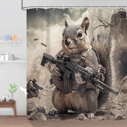 Image of Funny Shower Curtains forBathroom Decor, Funny Squirrel Animal Shower Curtain, Fun Cute Kids Bathroom Decor Shower Curtain, with Hooks 72x72 Inch