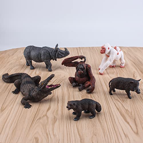 Wonwontoys 6Pcs Forest Animals Figure Jungle Animals Toys Orangutan Crocodile Rhino Wild Boar Weasel Table Decorations Children's Cognitive Toys For Boys Girls Christmas Scene Decoration #TOP4