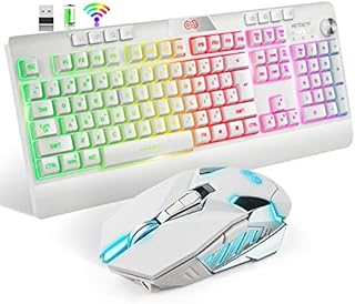 HETOETF Update H8 Wireless Gaming Keyboard and Mouse Set 4800mAh Long Battery Life RGB Chroma LED Backlit 2.4G Rechargeable Mechanical Feel Keyboard, 2400DPI 6 Buttons Mouse for Computer Mac Gamer