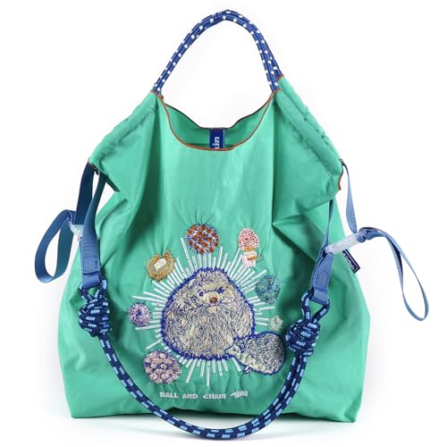 Image of Ball&Chain Stylish Embroidered Nylon Tote Bag for Women - Perfect for Shopping,Travel, Beach, and Ideal Birthday Gift! (Blue, Large)