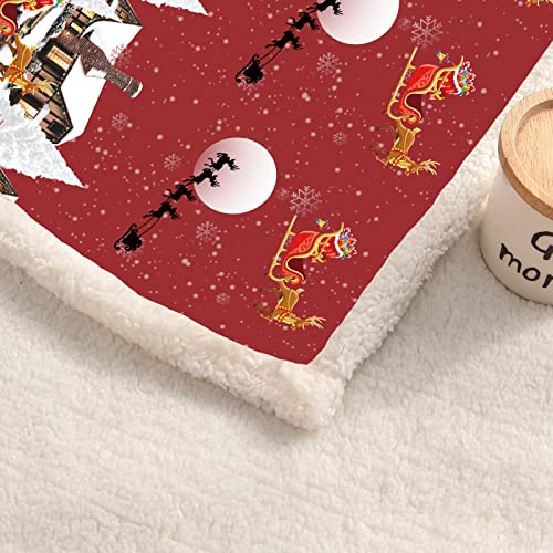 Lovinsunshine Christmas Blankets And Throws, Holiday Throw Blanket,Christmas Snowman Moose Fleece Sherpa Throw Blanket For Couch Soft,Thick Winter Warm Cozy Flannel Santa Claus Blanket (40X50, Red) #TOP3