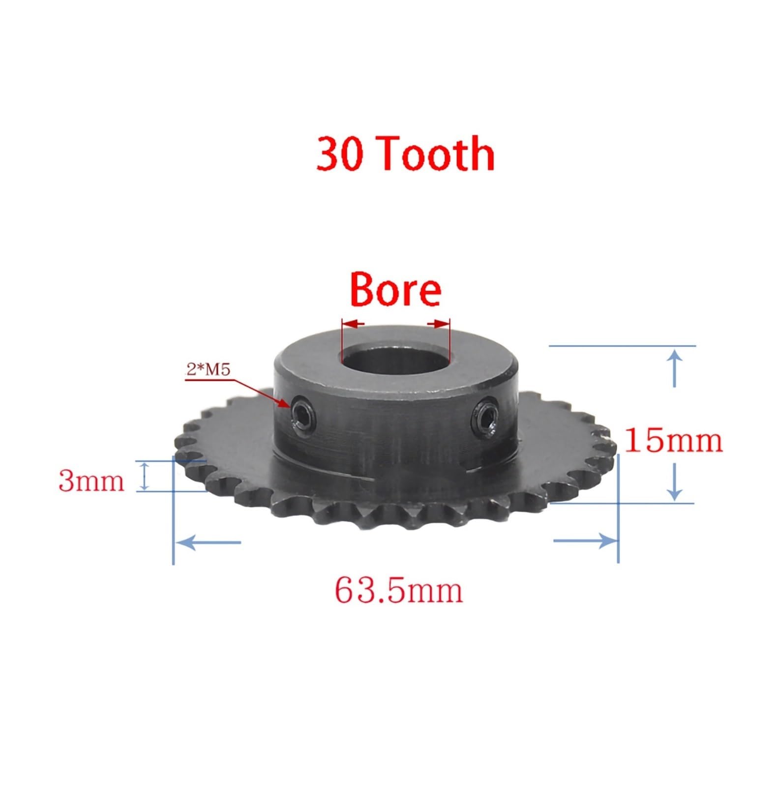 Bevel Gear Pinion Hardware Mechanical 04C Chain Gear 45# Steel 30 Tooth Industrial Sprocket Wheel Motor Chain Drive Sprocket 14-19mm Keyway Bore(16mm(5x2.3mm))