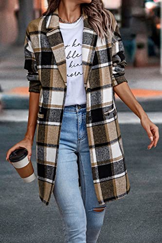 PRETTYGARDEN Women Plaid Shacket Jacket Trendy Fall Casual Button Wool Blend Tartan Trench Coat Winter Clothing with Pockets