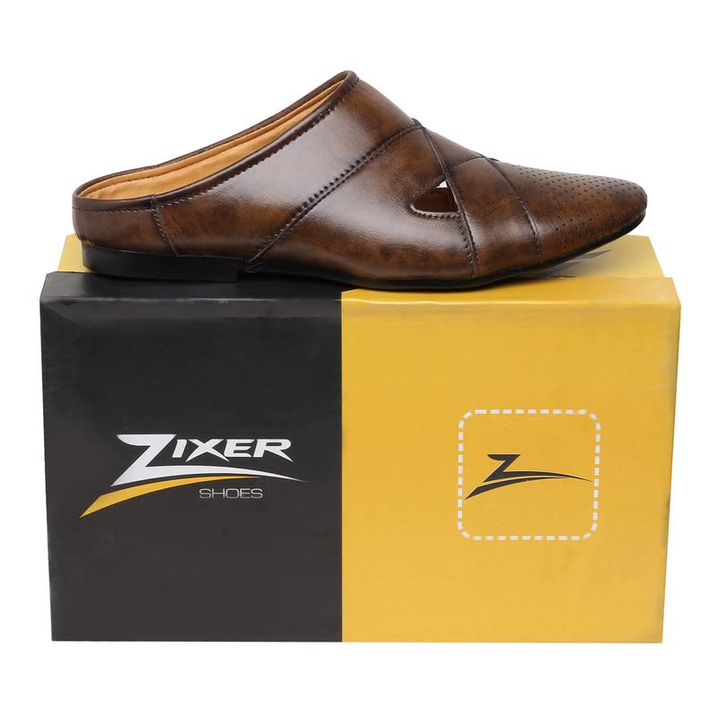 Image of Zixer Summer Urban Men's Shoes Luxury Synthetic Leather Mule Loafers Men's Shoes Handmade Ultra Premium Lightweighted Daily Easy Wear Open Back Half Cut Trending Classic Slip On Shoes for Men