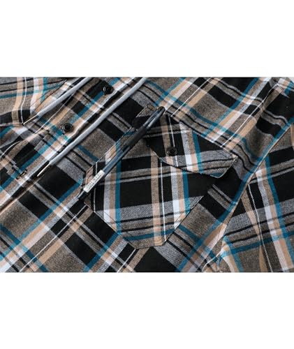 Ceoutdoor Men's Hooded Flannel Long Sleeve Shirt Casual Flannel Shacket with Pocket Thin Flannel Shirt for MenBlack Teal Blue Plaid, XL - image 4
