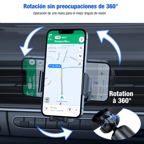 Soporte para móvil Miracase en coche mostrando su capacidad de rotación de 360 grados para un mejor ángulo de visión