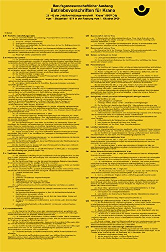 Preisvergleich Produktbild INDIGOS UG - Aushang Betriebsvorschriften für Krane Berufsgenossenschaftlicher, selbstklebende Folie 33x50 cm - für Ihren Betrieb, Firma, Sicherheit