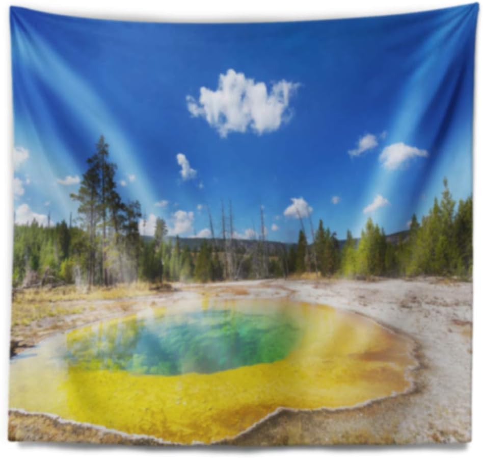 Designart ' Morning Glory Pool with Bright Sky' Landscape Photography Tapestry Blanket Décor Wall Art for Home and Office Large: 60 in. x 50 in
