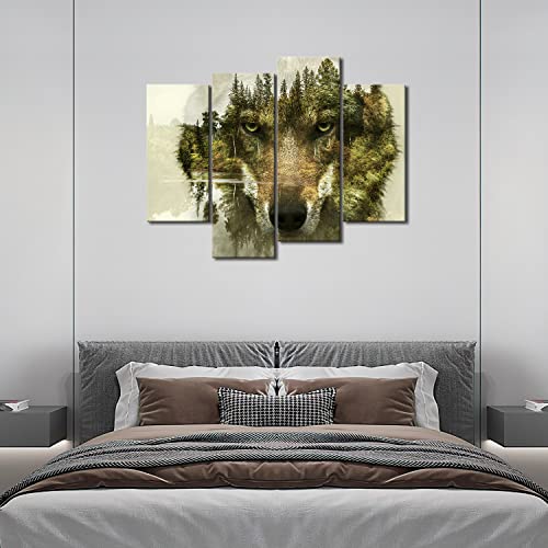 Wolf 4 Pieces Modern Canvas Painting Wall Art The Picture For Home Decoration Wolf Pine Trees Forest Water Wolf Animal Print On Canvas Giclee Artwork For Wall Decor #TOP5