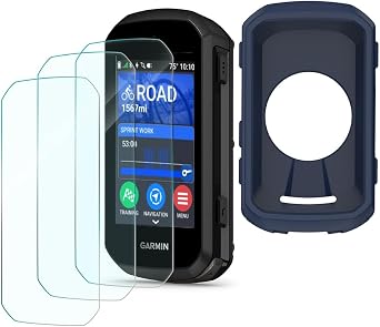 Screen Protector Compatible for Garmin Edge 850 / Edge 550 Screen Protector & Case, Silicone Soft Frame Cover and Tempered Glass Protective Film Pack of 3+1