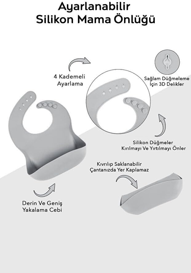 Meleni Baby 4'lü Silikon Bebek Beslenme Seti- Vakumlu Kase - Mama Önlüğü - Kulplu Bardak - Kaşıyıcı Kaşık -Pembe - Görsel 3
