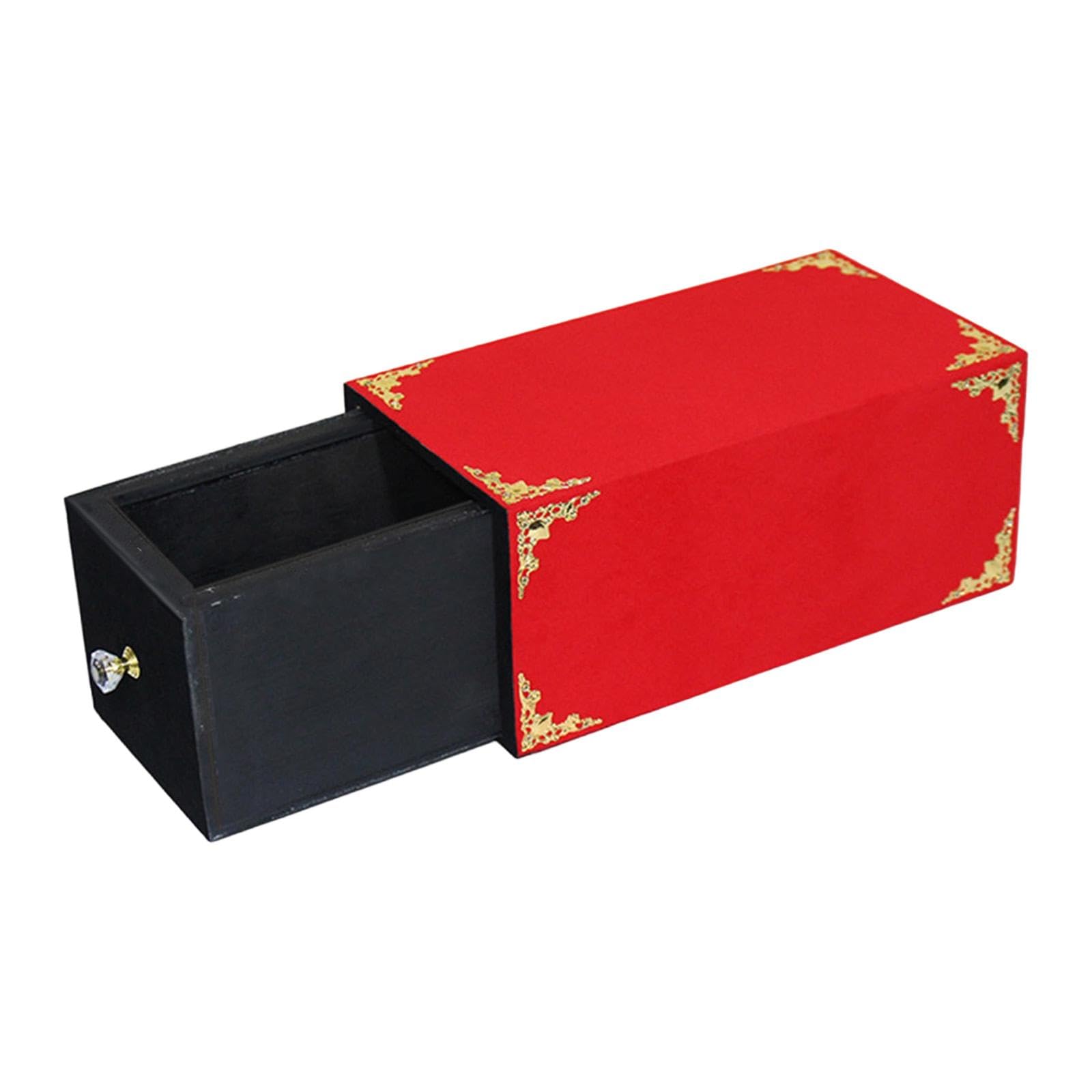 Scatola con Cassetto in Legno per Trucchi e Illusioni Ottiche, Contenitore Vuoto per Magia, Strumento Regalo per Adulti e Bambini- Rosso 28x15x12.5cm