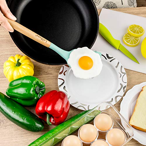 Lemuna Cooking Utensils Set, 18Pcs Kitchen Silicone Utensils, Heat Resistant Non Toxic & Bpa-Free With Holder & Wooden Handle, Home Essential Accessories (Turquoise) #TOP6