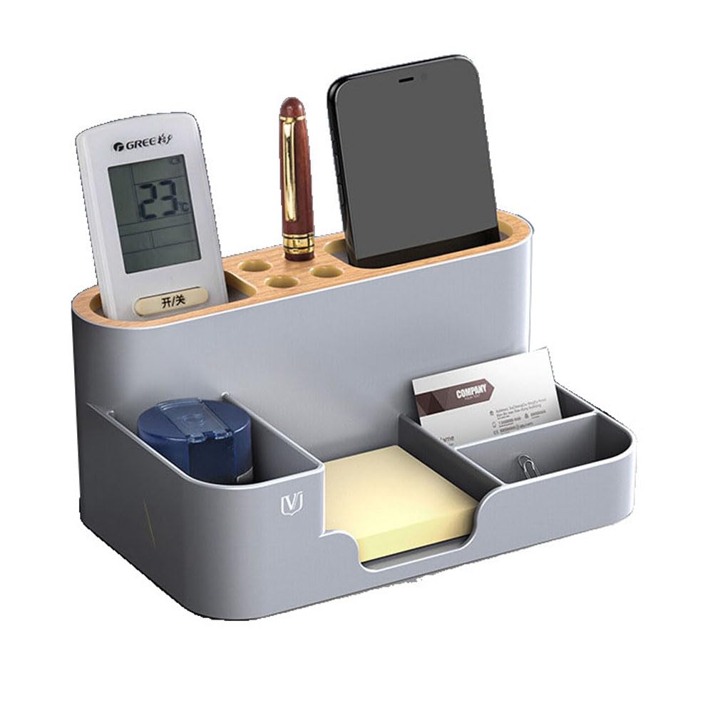Boîte de rangement pour papeterie grise : organisateur de bureau multifonction