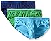 2(x)ist Men's 3-Pack Stretch Core No-Show Brief, Estate Blue/Blue Atoll/Gem Green, Large