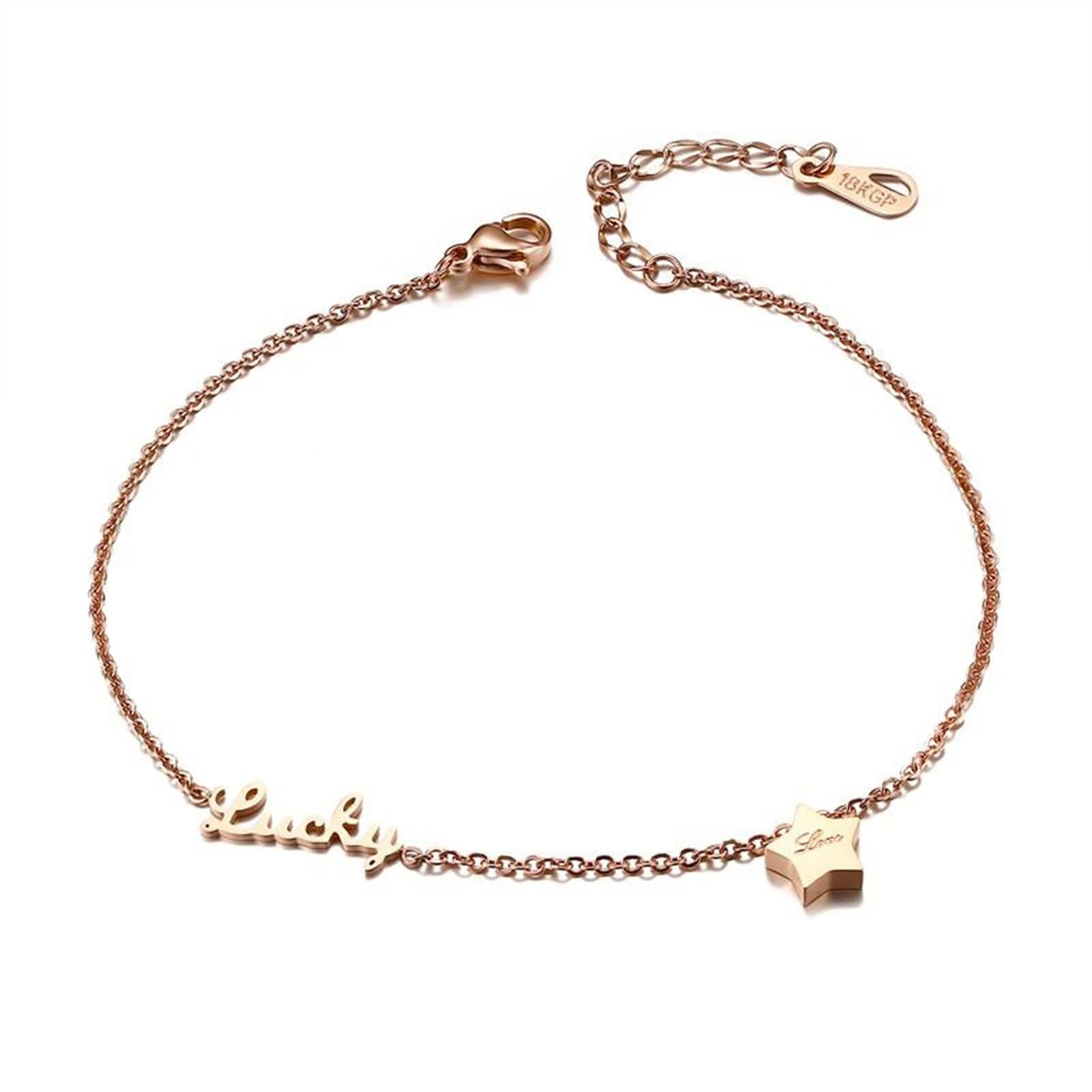 Auténtica joya Boho Tobillera para mujer, oro rosa de 18 K, Lucky Stern Fuss joyas para mujer, Au750, oro rosa, bohemio, tobilleras para mujer, 20-30 cm