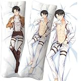 TEidea Attack on Titan Anime Fundas de Almohada, Levi·Ackerman Decorativo Abrazo Cuerpo con Estampado de Dos Caras Sofá Decoración Dakimakura Pillowcase 50x150cm/50x160cm,G-50X160CM