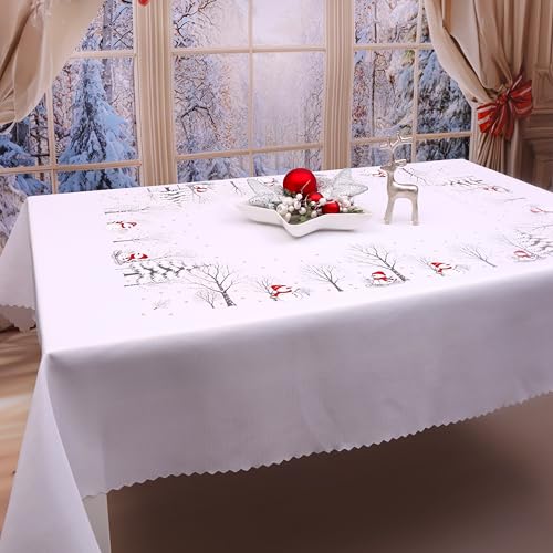 DECOOR Festliche Weihnachtstischdecke 180 x 120 cm Schmutzabweisend...